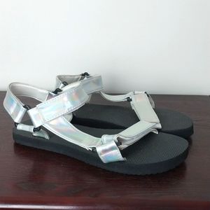 O Mighty Hologram Holographic Iridescent Velcro Sandals Size 37 (6.5)